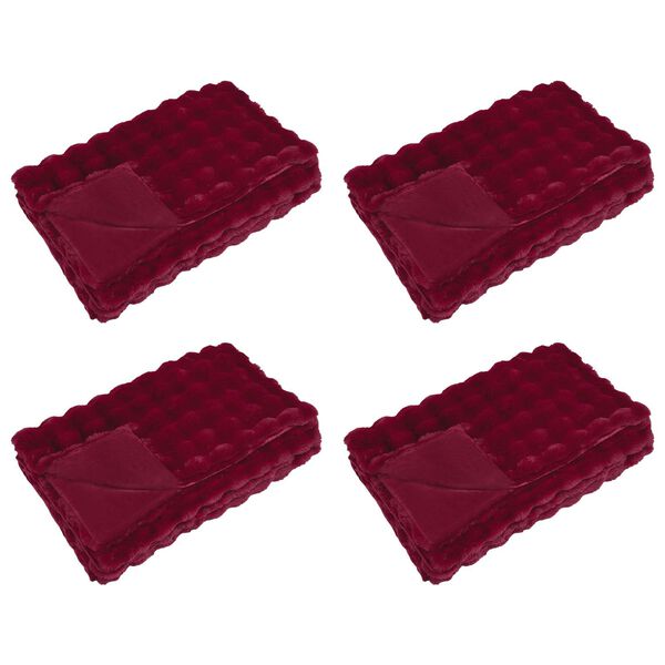 vidaXL Koc z futra sztucznego kr&oacute;lika Olite 4 pcs Bordeaux Czerwony