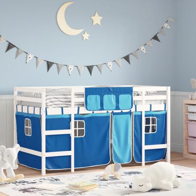 vidaXL Dziecięce łóżko na antresoli, niebieskie zasłonki, 80x200 cm
