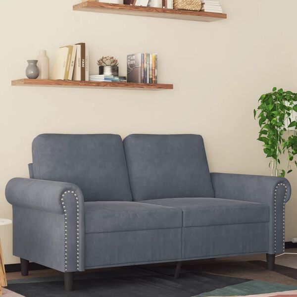vidaXL Sofa 2-osobowa, ciemnoszary, 120 cm, tapicerowana aksamitem