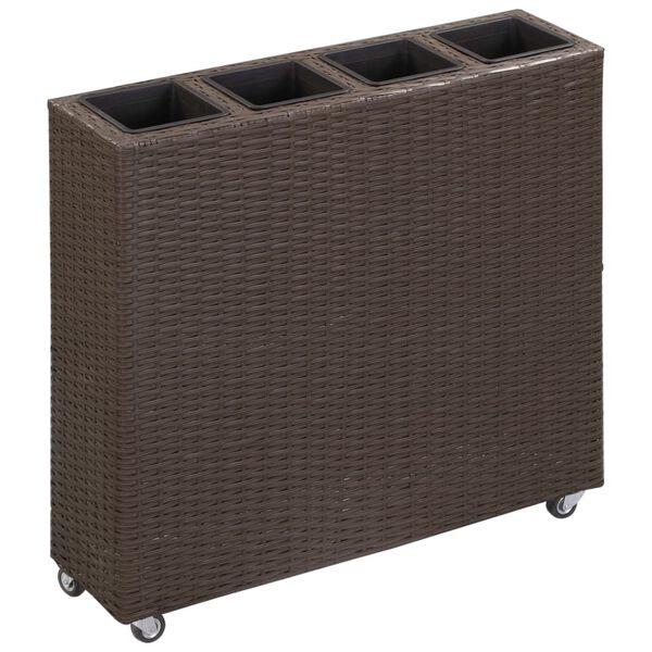 vidaXL Podwyższona donica z 4 wkładami 80x22x79 cm, rattan PE, brązowa