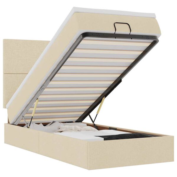 vidaXL Rama ł&oacute;żka otomana z materacem, kremowa, 90x190 cm, tkanina