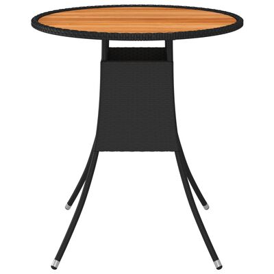 vidaXL Ogrodowy stolik jadalniany, czarny, Ø 70 cm, rattan PE i akacja