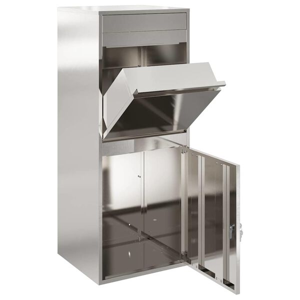 vidaXL Skrzynka na przesyłki Srebrny 47,5 x 38 x 59 cm Stal nierdzewna