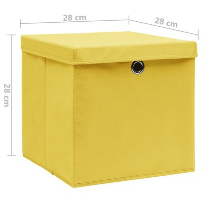 vidaXL Pudełka z pokrywami, 4 szt., 28x28x28 cm, żółte