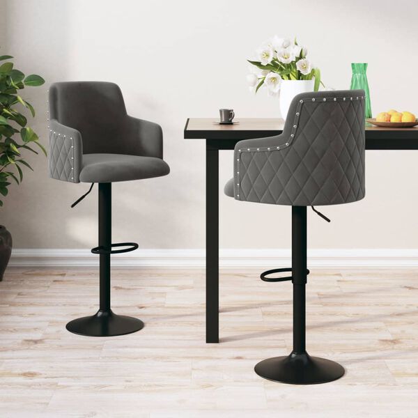 vidaXL Stołki barowe, 2 szt., ciemnoszare, obite aksamitem