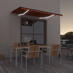 vidaXL Ręcznie zwijana markiza z LED, 350x250 cm, pomarańczowo-brązowa