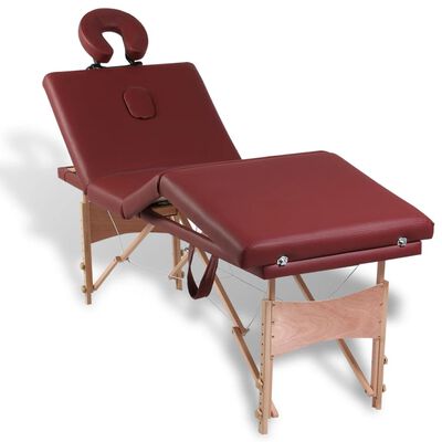 Składany stół do masażu z drewnianą ramą, 4 strefy, czerwony