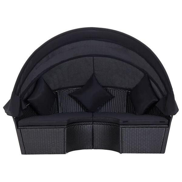 vidaXL Ł&oacute;żko ogrodowe z baldachimem, polirattan, czarne