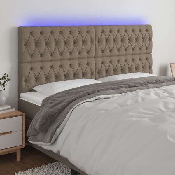 vidaXL Zagł&oacute;wek do ł&oacute;żka z LED, taupe, 200x7x118/128 cm, tkanina