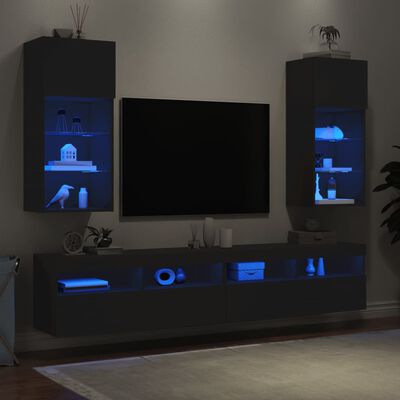 vidaXL Szafki TV, z LED, 2 szt., czarne, 40,5x30x90 cm
