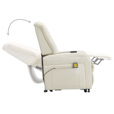 vidaXL Rozkładany fotel masujący, podnoszony, kremowy, sztuczna skóra