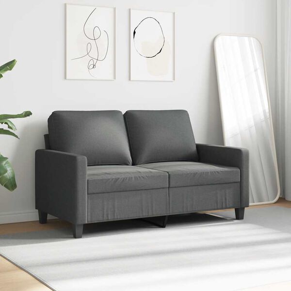 vidaXL Sofa 2-osobowa, ciemnoszara, 120 cm, tapicerowana tkaniną