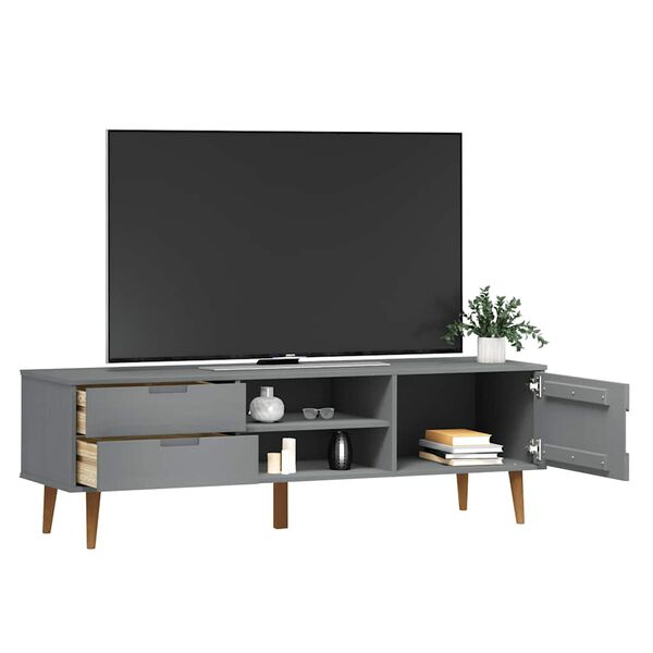 vidaXL Szafka TV MOLDE, szara, 158x40x49 cm, lite drewno sosnowe