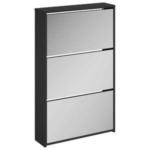 vidaXL Szafka na buty z lustrem 3-warstwowa, czarna, 63x17x102,5 cm