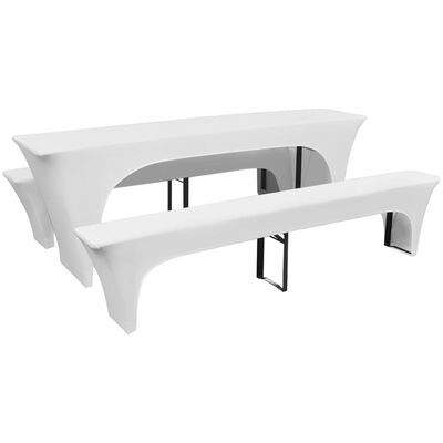 3 białe, rozciągliwe pokrowce na stół i ławki 220 x 50 x 80 cm