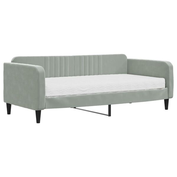 vidaXL Sofa z materacem do spania, jasnoszara, 90x190 cm, aksamit