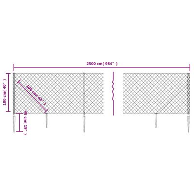 vidaXL Ogrodzenie z siatki, z kotwami, srebrne, 1x25 m