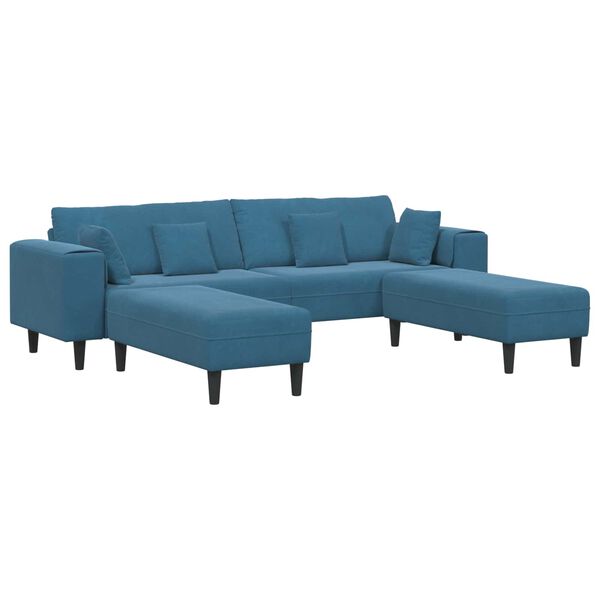 vidaXL Sofa welurowa z poduszką 3 pcs Niebieski 208 cm Aksamit