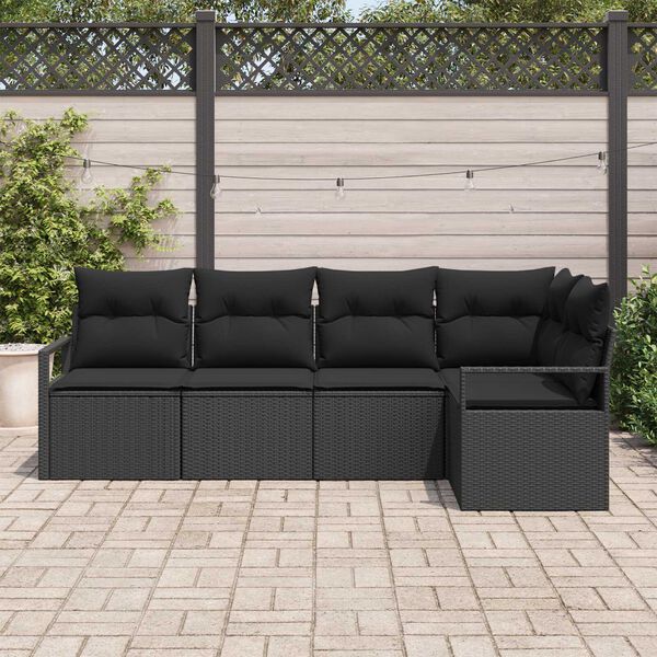 vidaXL Zestaw Sof 5 pcs Czarny polirattan