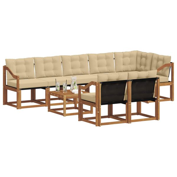 vidaXL Zestaw sof na zewnątrz z poduszką 9 pcs Naturalny i Beżowy