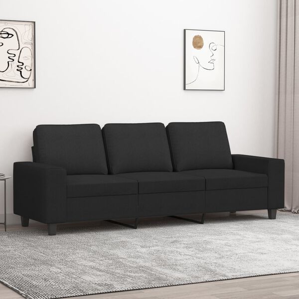 vidaXL Sofa 3-osobowa, czarna, 180 cm, tapicerowana tkaniną