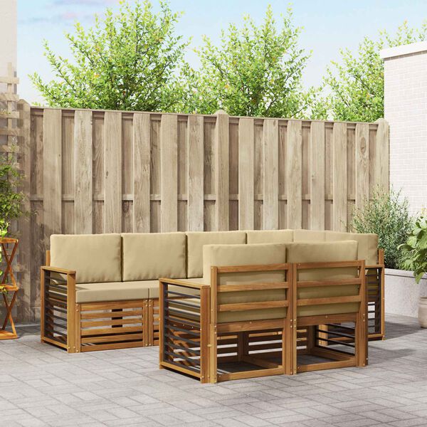 vidaXL Zestaw sofy narożnej z poduszką 7 pcs Naturalny i Beżowy