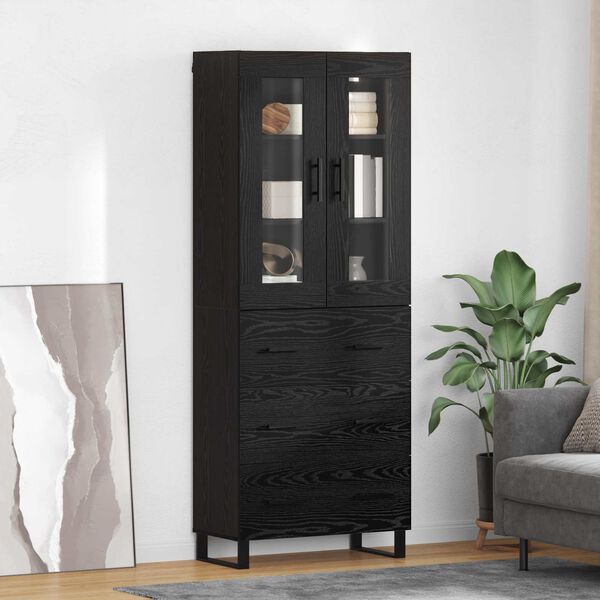 vidaXL Highboard 2 pcs Czarny Dąb Drewno inżynieryjne i szkło