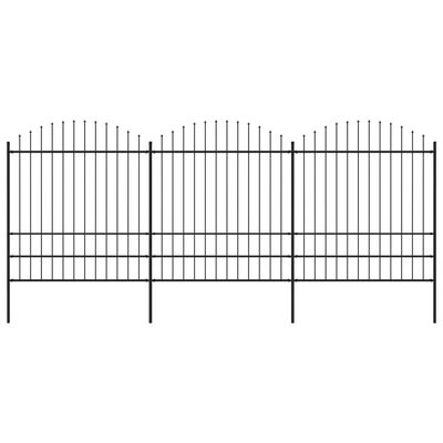 vidaXL Panele ogrodzeniowe z grotami, stal, (1,75-2) x 5,1 m, czarne