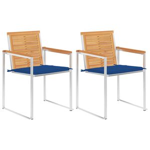 vidaXL Krzesła ogrodowe z poduszkami, 2 szt., drewno tekowe i stal