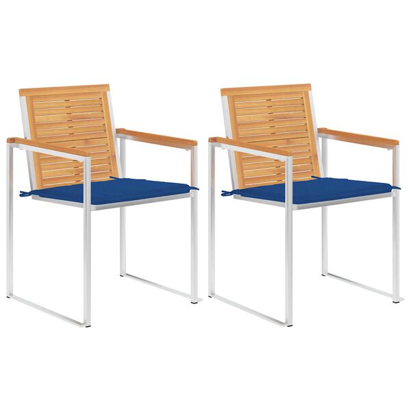 vidaXL Krzesła ogrodowe z poduszkami, 2 szt., drewno tekowe i stal