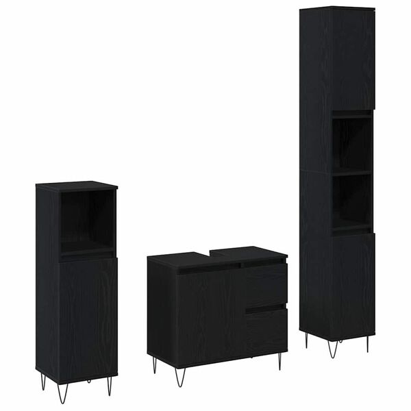 vidaXL Zestaw mebli łazienkowych 3 pcs Czarny Dąb 30 x 30 x 190 cm