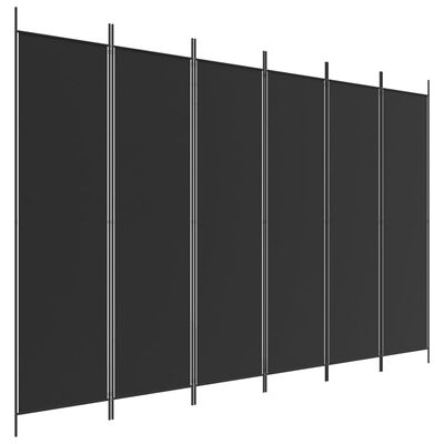 vidaXL Parawan 6-panelowy, czarny, 300x200 cm, tkanina