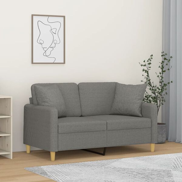 vidaXL 2-osobowa sofa z poduszkami, ciemnoszara, 120 cm, tkanina