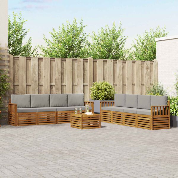 vidaXL Zestawy sof 9 pcs Naturalny i Jasny Szary Lite Drewno Akacji