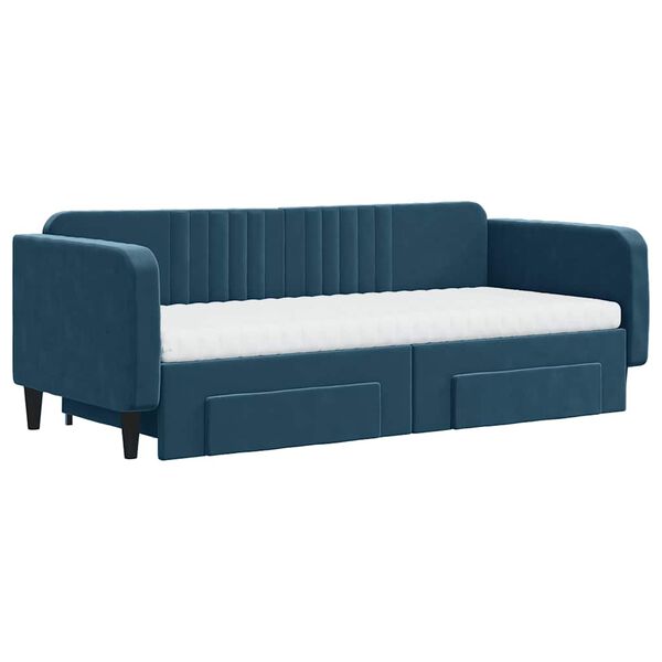 vidaXL Sofa rozsuwana z szufladami, niebieska, 90x200 cm, aksamit