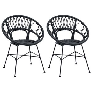 vidaXL Krzesło jadalniane 2 pcs Czarny 49 x 51 x 81 cm Rattan i żelazo