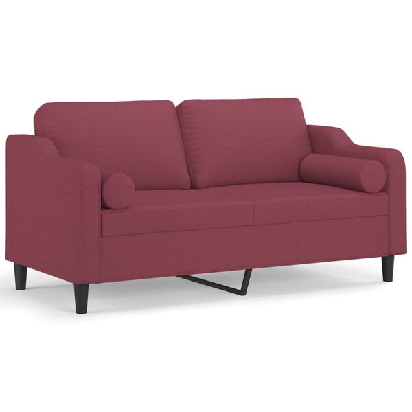 vidaXL 2-osobowa sofa z poduszkami, winna czerwień, 140 cm, tkanina