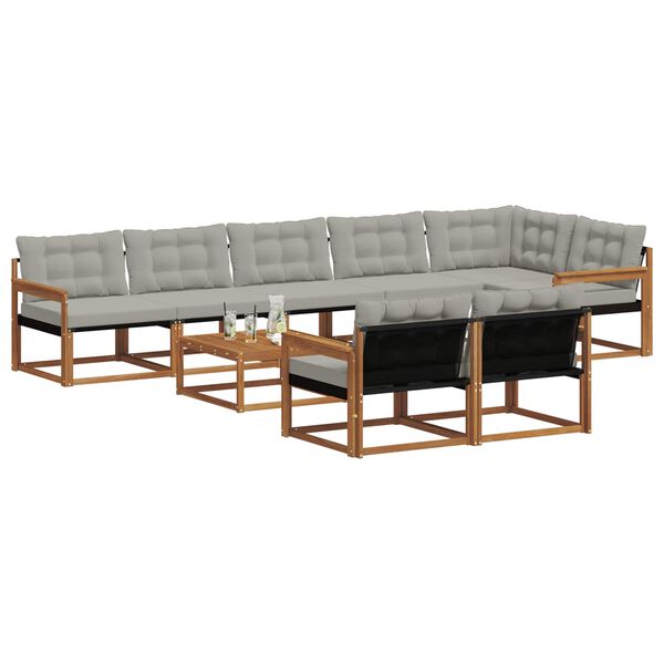 vidaXL Zestaw sof na zewnątrz z poduszką 9 pcs Naturalny i Jasny Szary