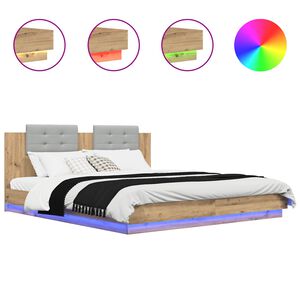 vidaXL Rama ł&oacute;żka z wezgłowiem Dąb rzemieślniczy 200 x 200 cm