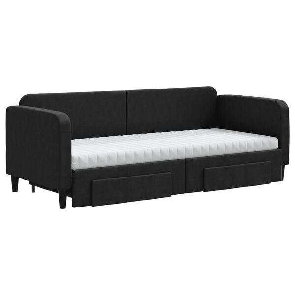 vidaXL Sofa rozsuwana z szufladami, czarna, 80x200 cm, tkanina