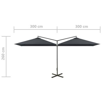 vidaXL Podwójny parasol na stalowym słupku, antracytowy, 600x300 cm
