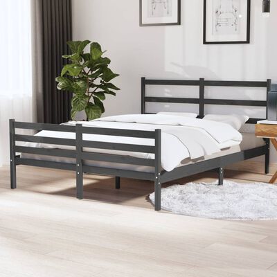 vidaXL Rama łóżka, lite drewno sosnowe, 140x190 cm, szara