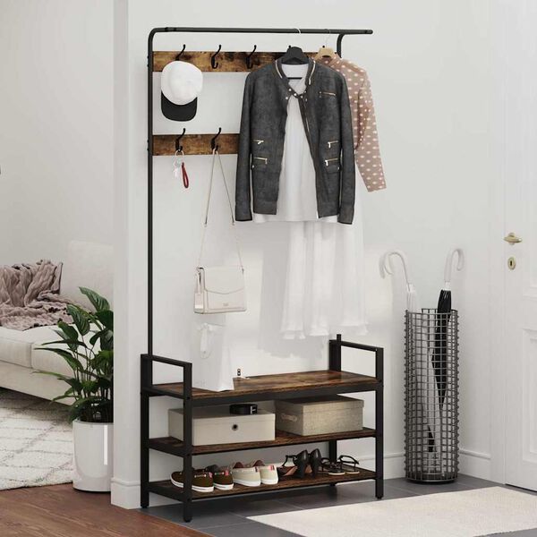 vidaXL Wieszak na płaszcze z p&oacute;łką Dąb wędzony 95 x 34 x 184 cm