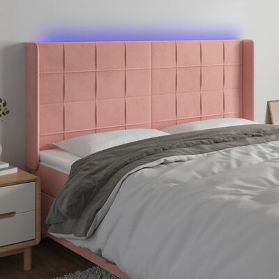 vidaXL Zagłówek do łóżka z LED, różowy, 183x16x118/128 cm, aksamit