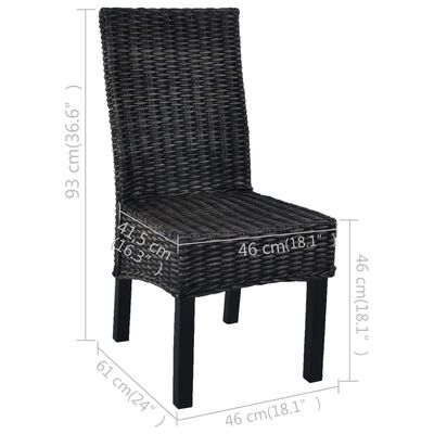 vidaXL Krzesła stołowe, 4 szt., czarne, rattan Kubu i drewno mango