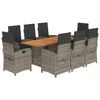vidaXL 9-cz. zestaw mebli ogrodowych z poduszkami, szary, rattan PE