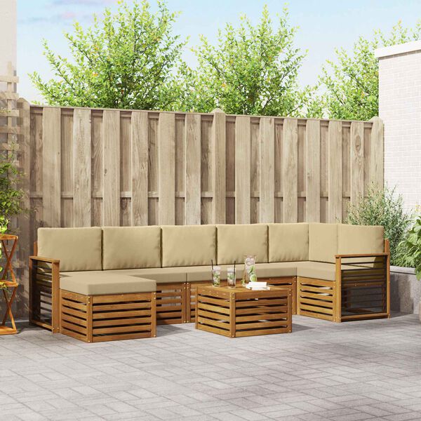 vidaXL Zestawy sof 8 pcs Naturalny i Beżowy Lite Drewno Akacji