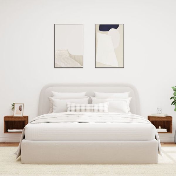 vidaXL Szafki nocne z oświetleniem LED, ścienne, 2 szt., brązowy dąb