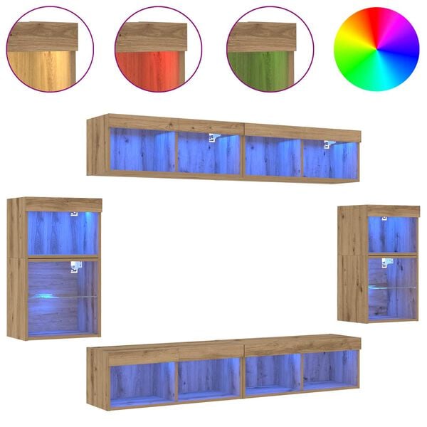 vidaXL Zestaw szafek RTV 8 pcs dąb artisan Materiał drewnopochodny