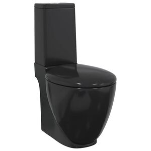 vidaXL Ceramiczna toaleta ze spłuczką, okrągła, odpływ pionowy, czarna
